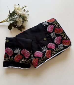 Black Pure Tussar Silk Saree