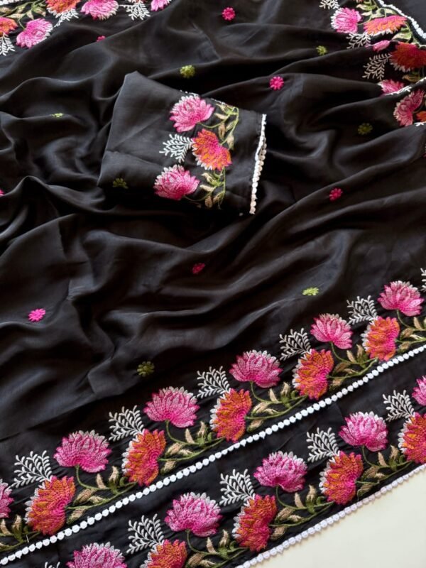 Black Pure Tussar Silk Saree