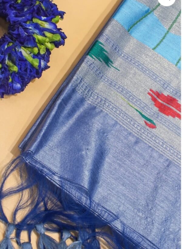 Banarasi Elegant Blue Cotton Tissue Silk Saree with Kamal Butta | Paridhan Banarasiya Blue Cotton Tissue Silk Saree