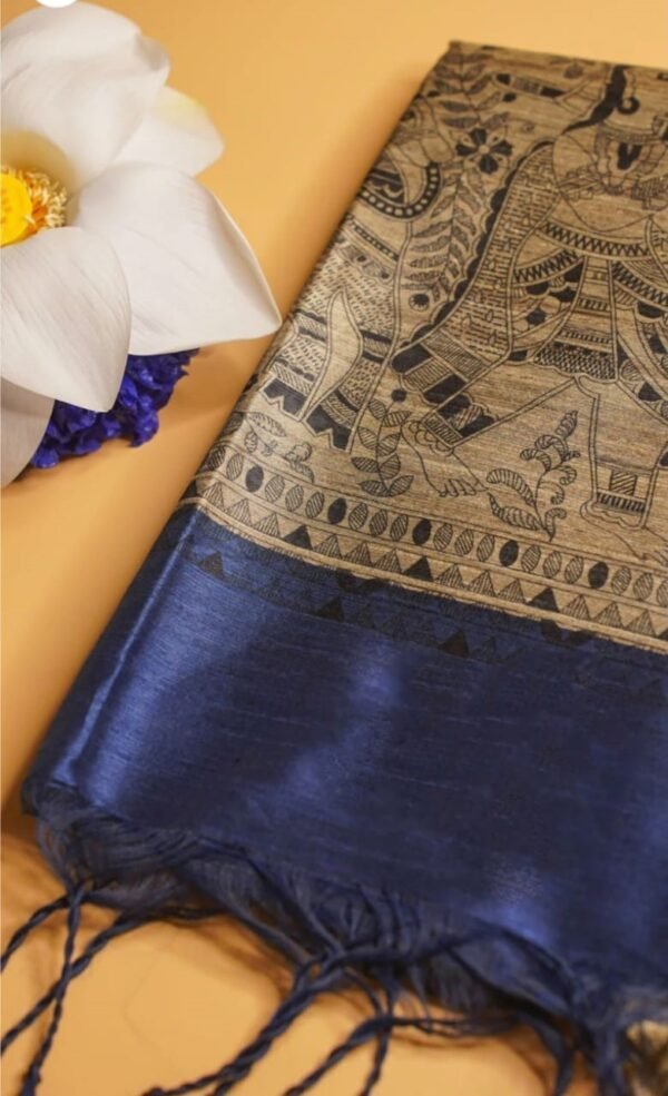 Dark Blue Madhubani Banarasi Silk Saree | Handloom Art | ₹1715 Only Dark Blue Madhubani Banarasi Silk Saree