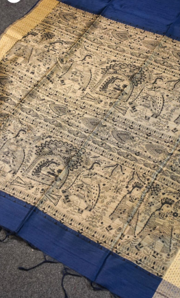 Dark Blue Madhubani Banarasi Silk Saree | Handloom Art | ₹1715 Only Dark Blue Madhubani Banarasi Silk Saree