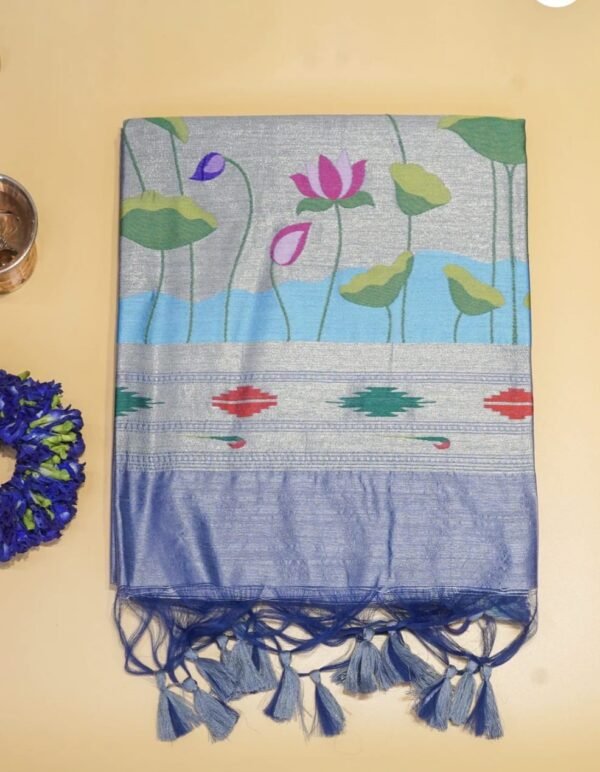 Banarasi Elegant Blue Cotton Tissue Silk Saree with Kamal Butta | Paridhan Banarasiya Blue Cotton Tissue Silk Saree