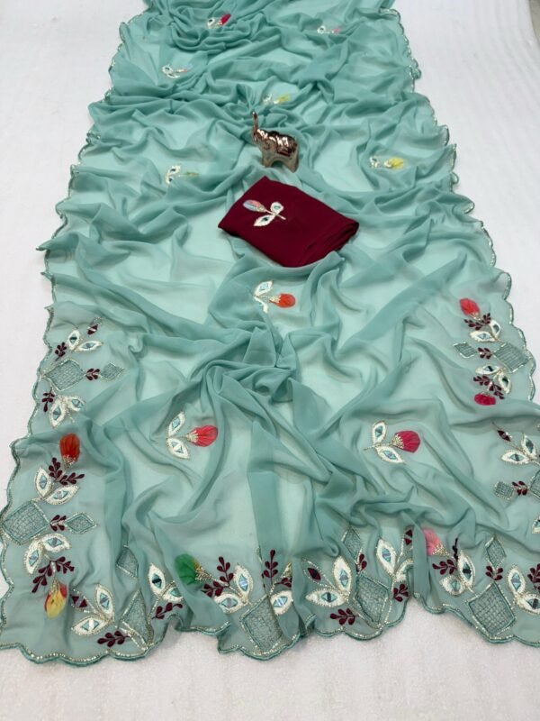 Aqua Green Star Georgette Saree