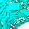 Handwork Sea Green Pure Chiffon Saree | VF Superhit Design Sea Green Pure Chiffon Saree