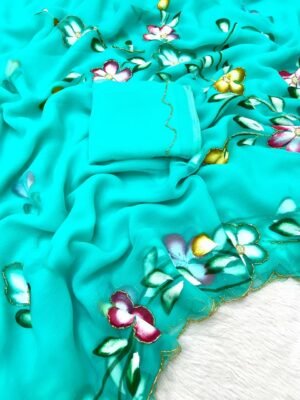 Sea Green Pure Chiffon Saree