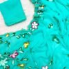 Handwork Sea Green Pure Chiffon Saree | VF Superhit Design Sea Green Pure Chiffon Saree
