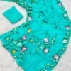 Handwork Sea Green Pure Chiffon Saree | VF Superhit Design Sea Green Pure Chiffon Saree