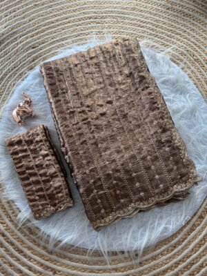 Brown Pure Silk Chiffon Saree