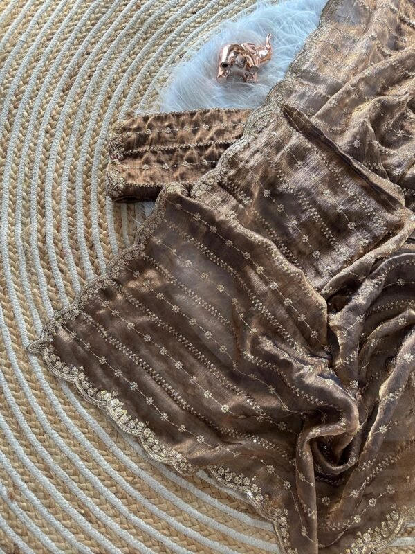 Brown Pure Silk Chiffon Saree