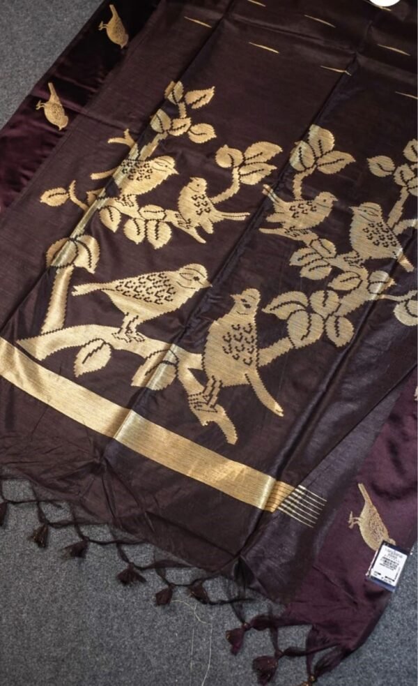 Dark Brown Raw Silk Saree