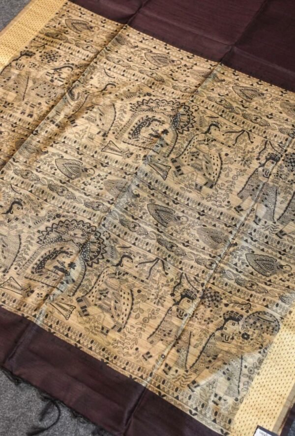 Dark Taupe Madhubani Silk Saree