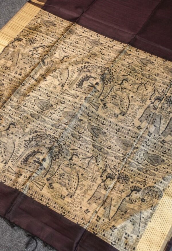 Dark Taupe Madhubani Silk Saree