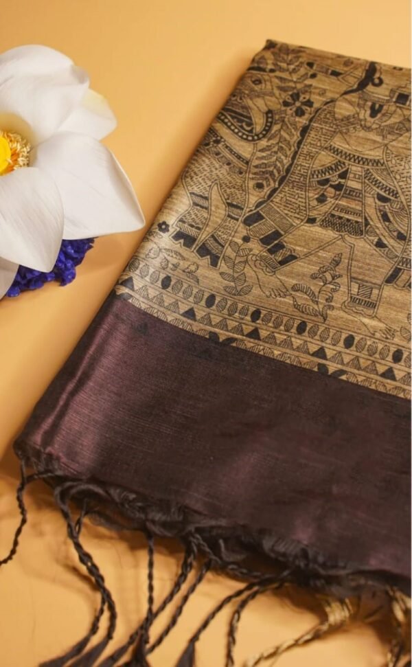 Dark Taupe Madhubani Silk Saree