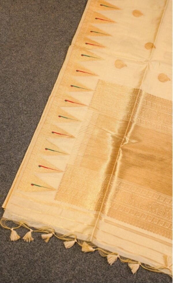 Banarasi Cream Raw Silk Saree with Golden Zari Border | ₹2999 Banarasi Cream Raw Silk Saree