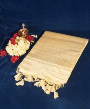 Banarasi Cream Raw Silk Saree with Golden Zari Border | ₹2999 Banarasi Cream Raw Silk Saree