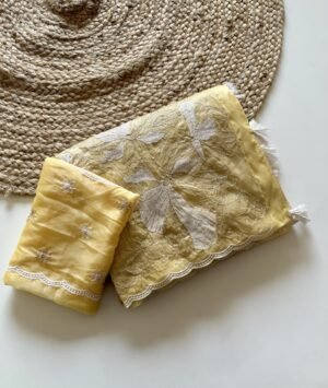 Pastel Yellow Crystal Tissue Saree