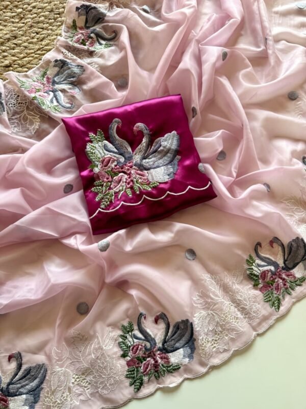 Pastel Mauve Crystal Tissue Saree with Zari Cut Work Pastel Mauve Crystal Tissue Saree