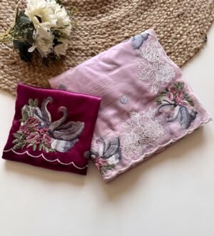 Pastel Mauve Crystal Tissue Saree with Zari Cut Work Pastel Mauve Crystal Tissue Saree