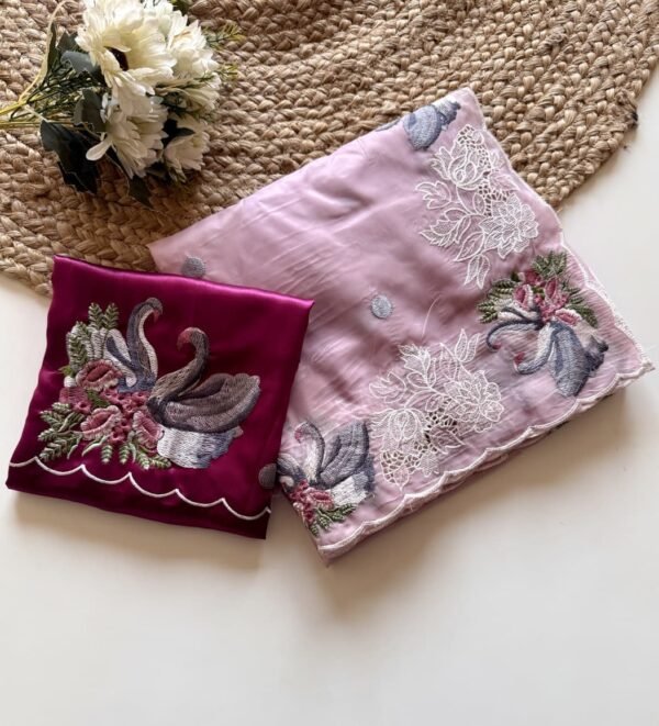 Pastel Mauve Crystal Tissue Saree with Zari Cut Work Pastel Mauve Crystal Tissue Saree