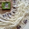 Cream White Crystal Tissue Saree with Floral Cutwork | Satin Silk Blouse Cream White Crystal Tissue Saree