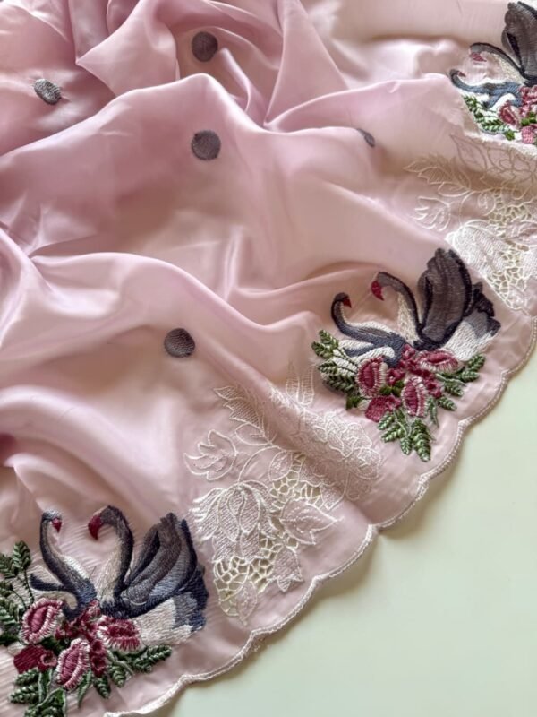 Pastel Mauve Crystal Tissue Saree with Zari Cut Work Pastel Mauve Crystal Tissue Saree