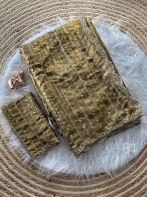 Antique Olive Gold Pure Silk Saree