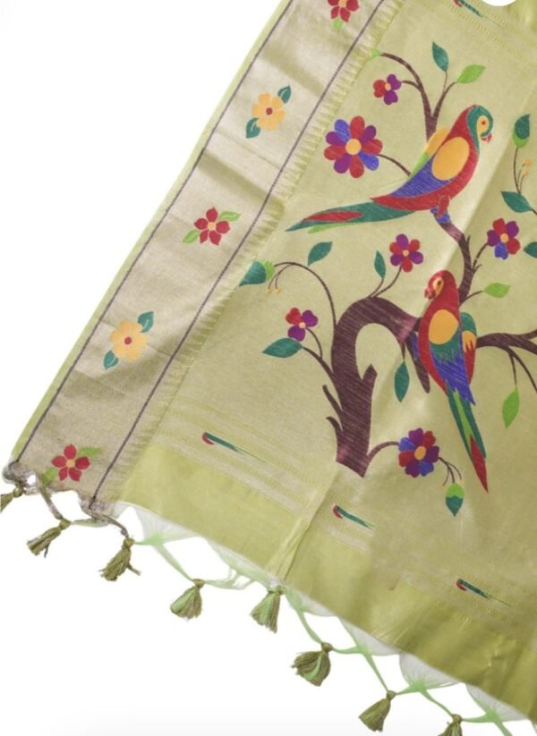 Mehandi Green Parrot Paithani Silk Saree