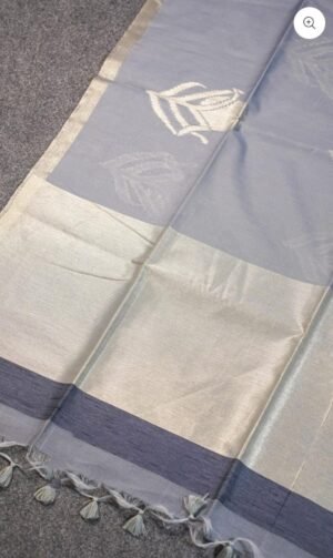 Banarasi Grey Butta Silk Saree with Zari Banarasi Grey Butta Silk Saree