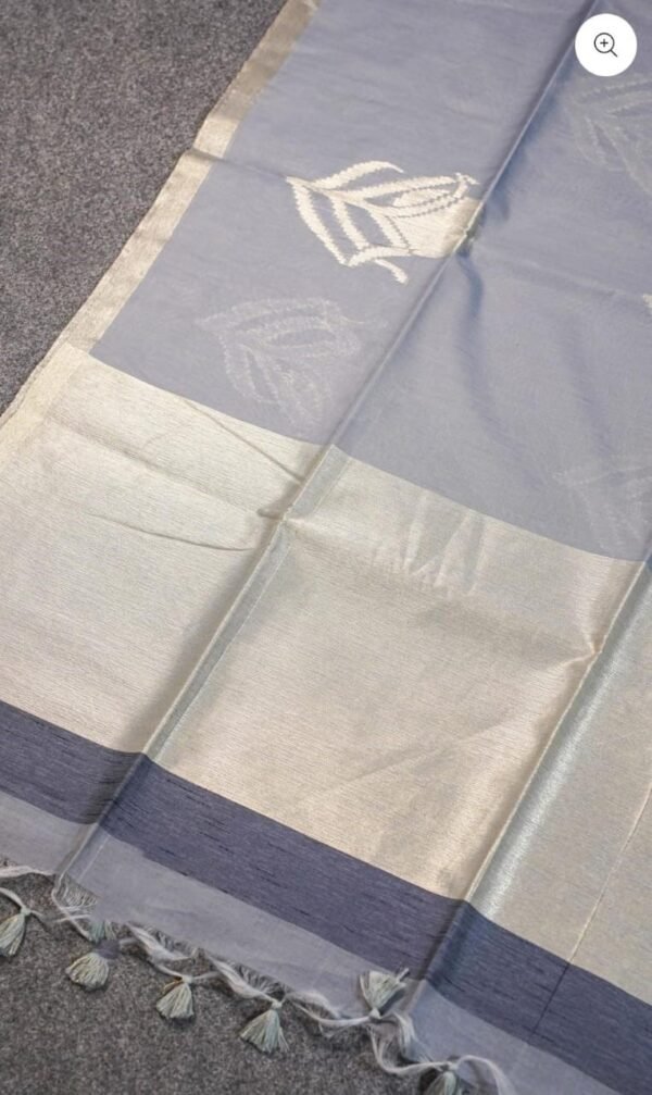 Banarasi Grey Butta Silk Saree with Zari Banarasi Grey Butta Silk Saree