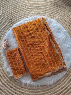 Orange Pure Silk Chiffon Saree
