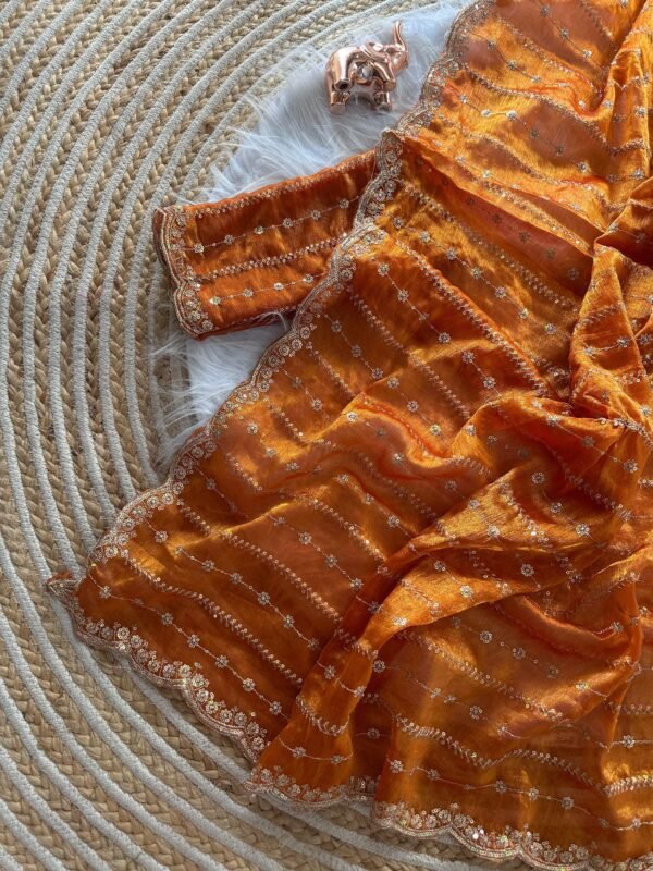 Orange Pure Silk Chiffon Saree