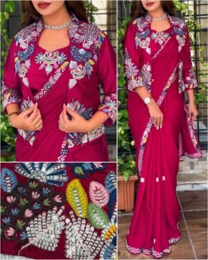 Wine Pink BSY Satin Saree