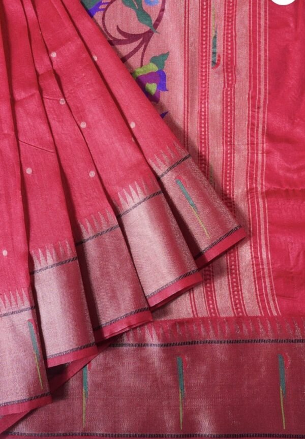 Banarasi Maroon Soft Paithani Muniya Saree | Gold Zari Butta | Bridal Wear Banarasi Maroon Soft Paithani Muniya Saree