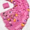 Pink Pure Chiffon Handwork Saree