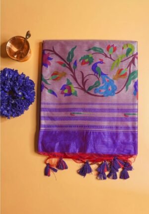 Purple Banarasi Peacock Paithani Silk Saree