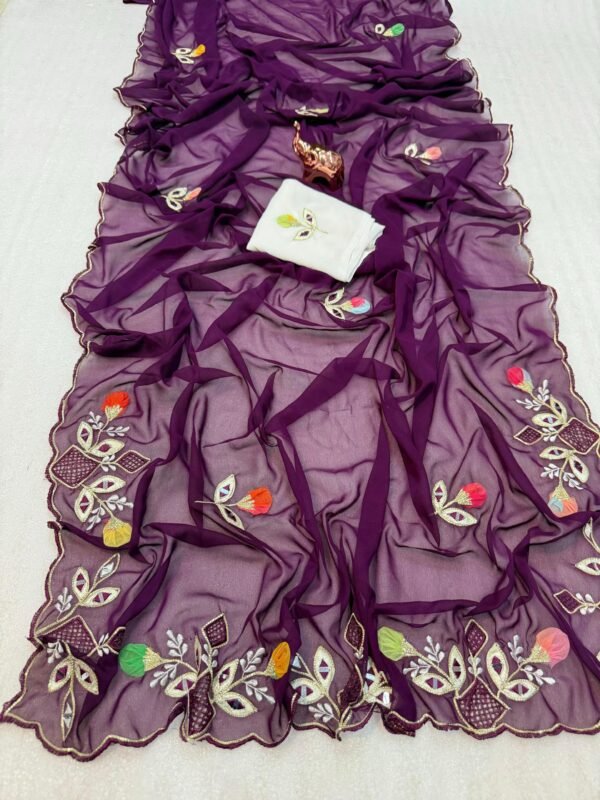 Royal Purple Star Georgette Saree with Butta Royal Purple Star Georgette Saree