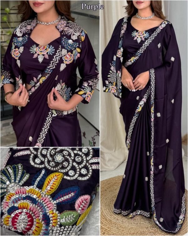 Purple BSY Satin Saree