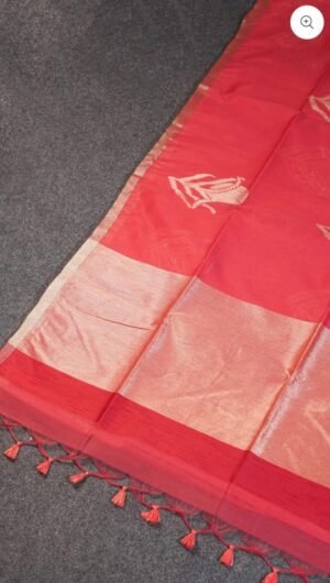 Red Banarasi Linen Upada Butta Silk Saree
