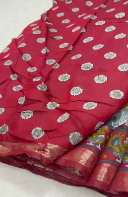 Black Maheshwari Saree with Black Kalamkari Pallu & Zari Border Black Maheshwari Saree