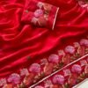 Red Pure Tussar Silk Saree | Floral Thread Work | Elegant Silk Saree Red Pure Tussar Silk Saree