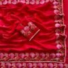 Red Pure Tussar Silk Saree | Floral Thread Work | Elegant Silk Saree Red Pure Tussar Silk Saree