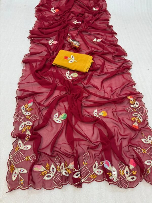 Wine Red Star Georgette Saree