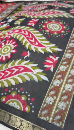Black Maheshwari Saree | Kalamkari Pallu & Zari Peacock Border Maheshwari Saree
