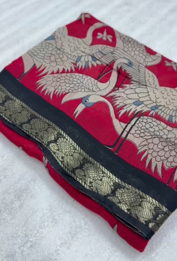 Black Maheshwari Cotton Saree with Kalamkari Pallu Black Maheshwari Cotton Saree