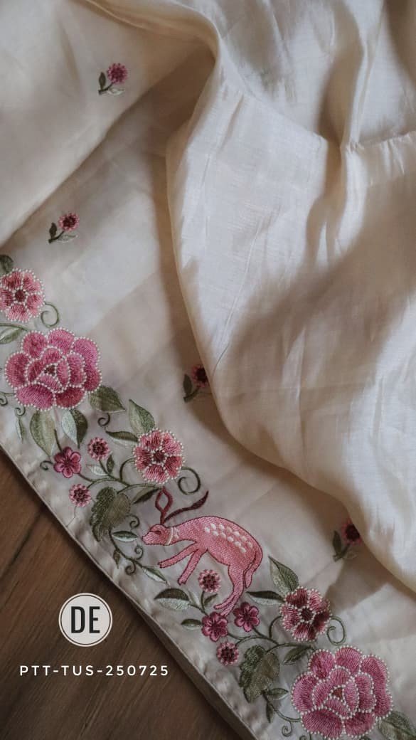 Solid Cream Tussar Silk Saree