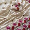 White Pure Tussar Silk Embroidered Saree | Floral Thread Work White Pure Tussar Silk Saree
