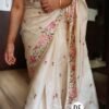Solid Cream Tussar Silk Saree
