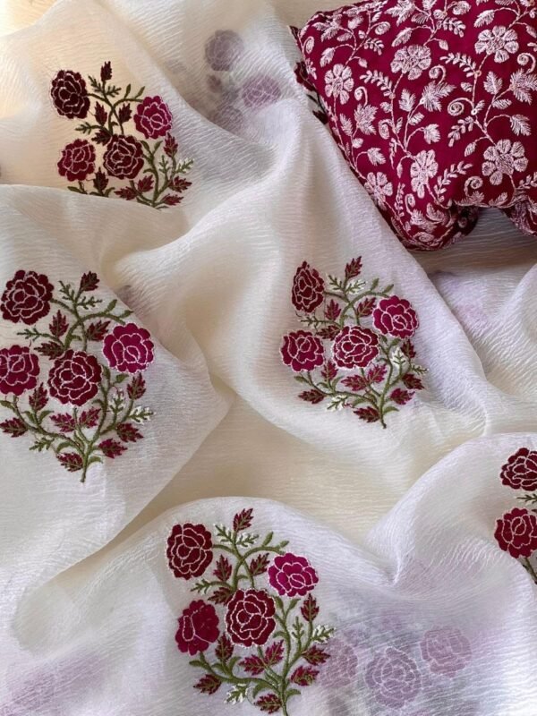 White Crush Georgette Chiffon Saree