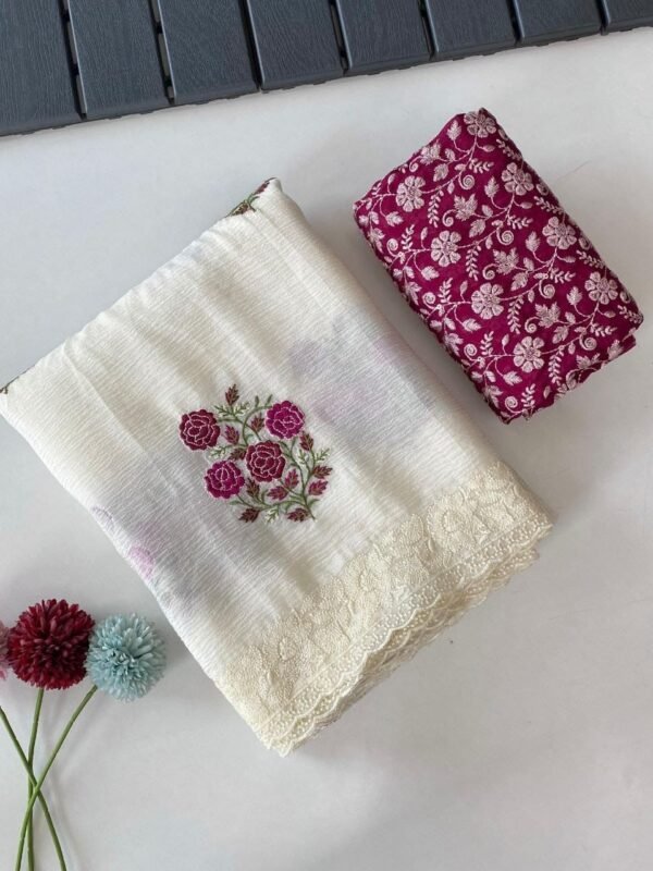 White Crush Georgette Chiffon Saree