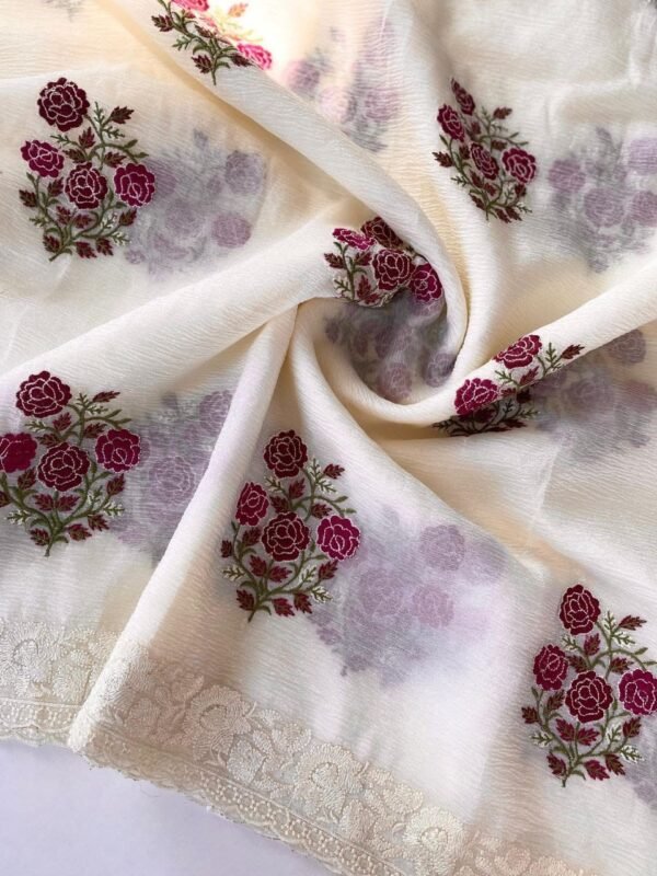 White Crush Georgette Chiffon Saree